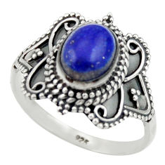 Clearance Sale- 3.19cts natural blue lapis lazuli oval 925 silver solitaire ring size 9 r40463
