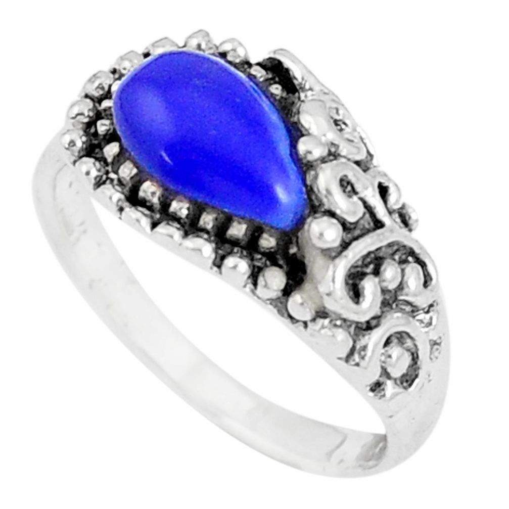 2.21cts natural blue lapis lazuli pear 925 silver ring size 6.5 a93348 c13160