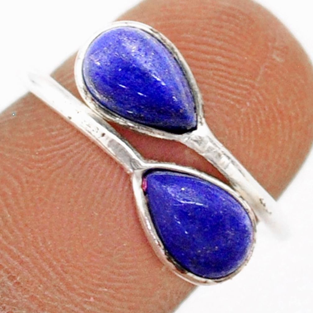 3.88cts natural blue lapis lazuli pear silver adjustable ring size 7.5 t77070