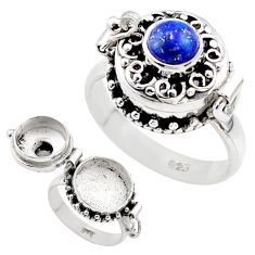 1.02cts natural blue lapis lazuli round 925 silver poison box ring size 9 t73238