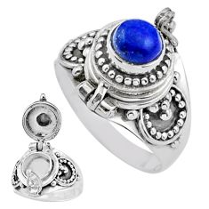 0.99cts natural blue lapis lazuli round silver poison box ring size 7.5 u9667