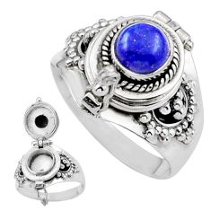 1.12cts natural blue lapis lazuli round silver poison box ring size 8.5 u9689