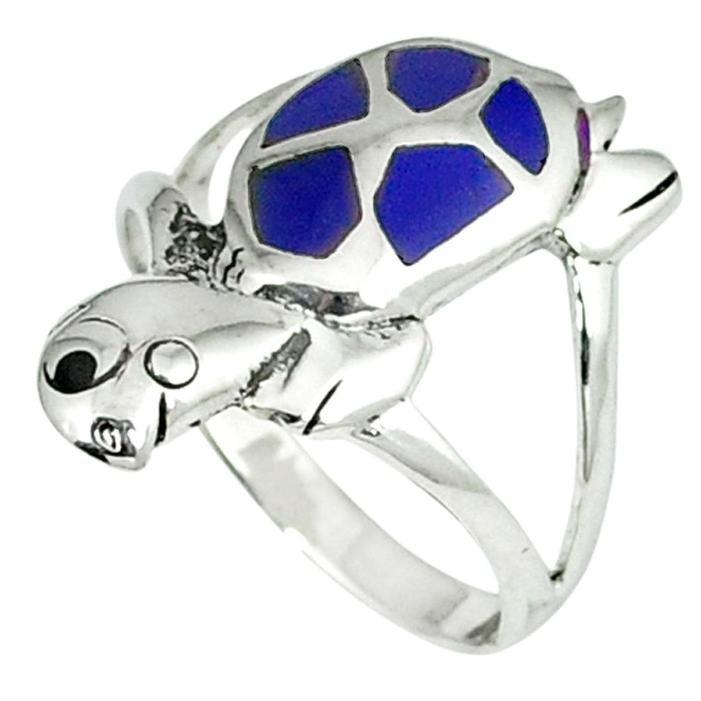 3.26gms natural blue lapis onyx enamel 925 silver tortoise ring size 8 c11925