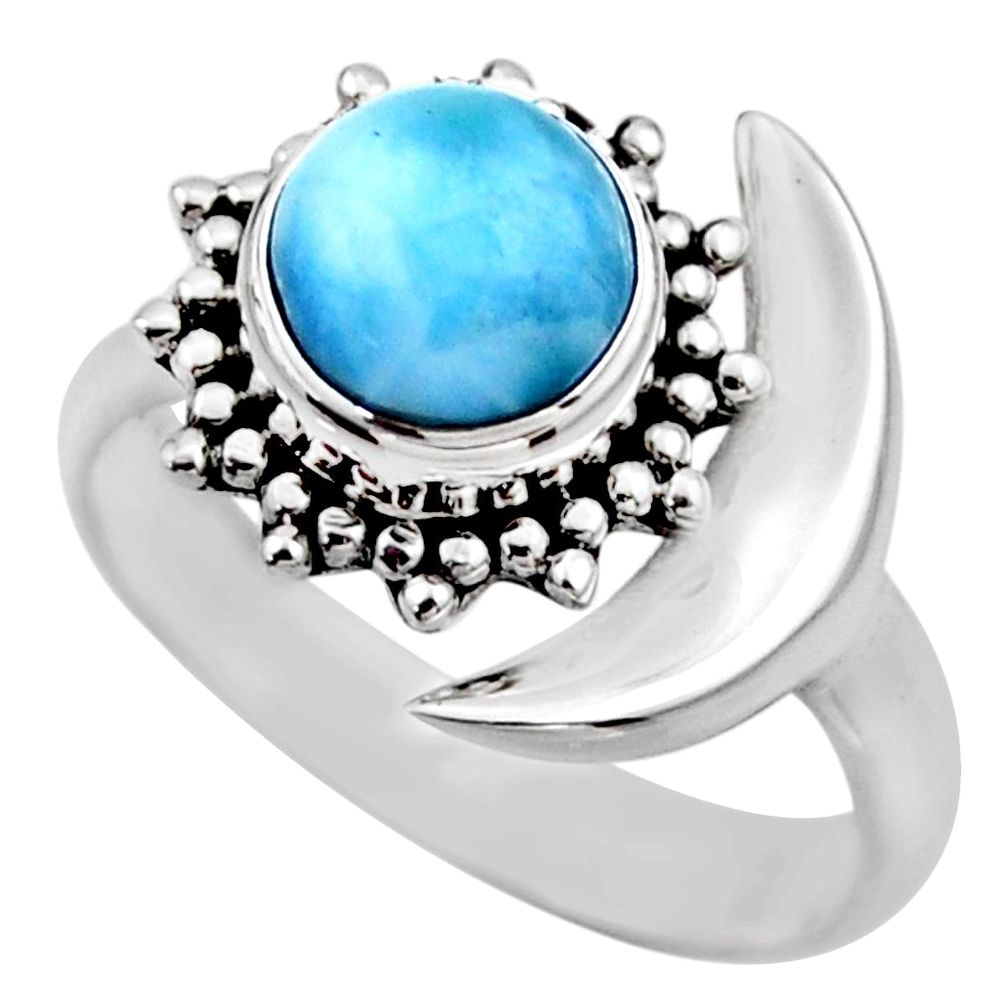 3.01cts natural blue larimar 925 silver adjustable half moon ring size 7 r53201