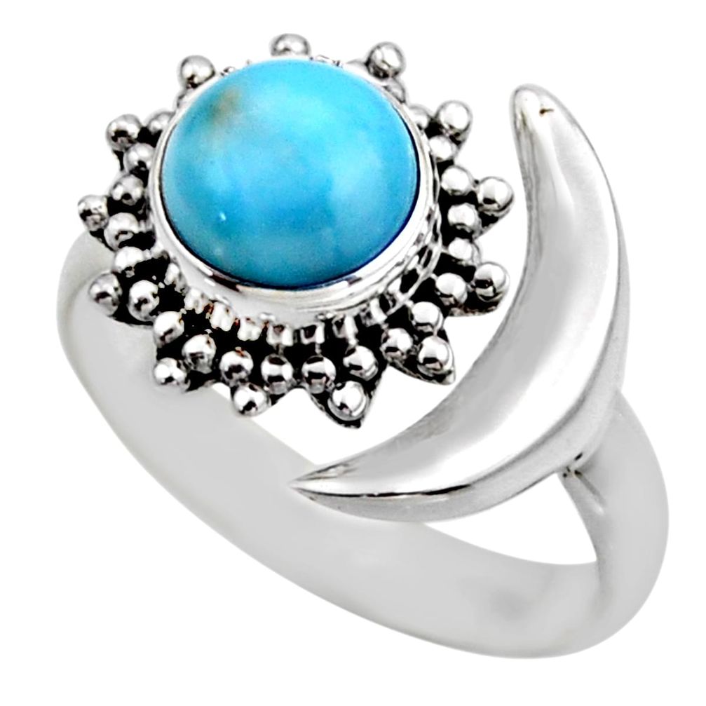 3.16cts natural blue larimar 925 silver adjustable half moon ring size 8 r53202