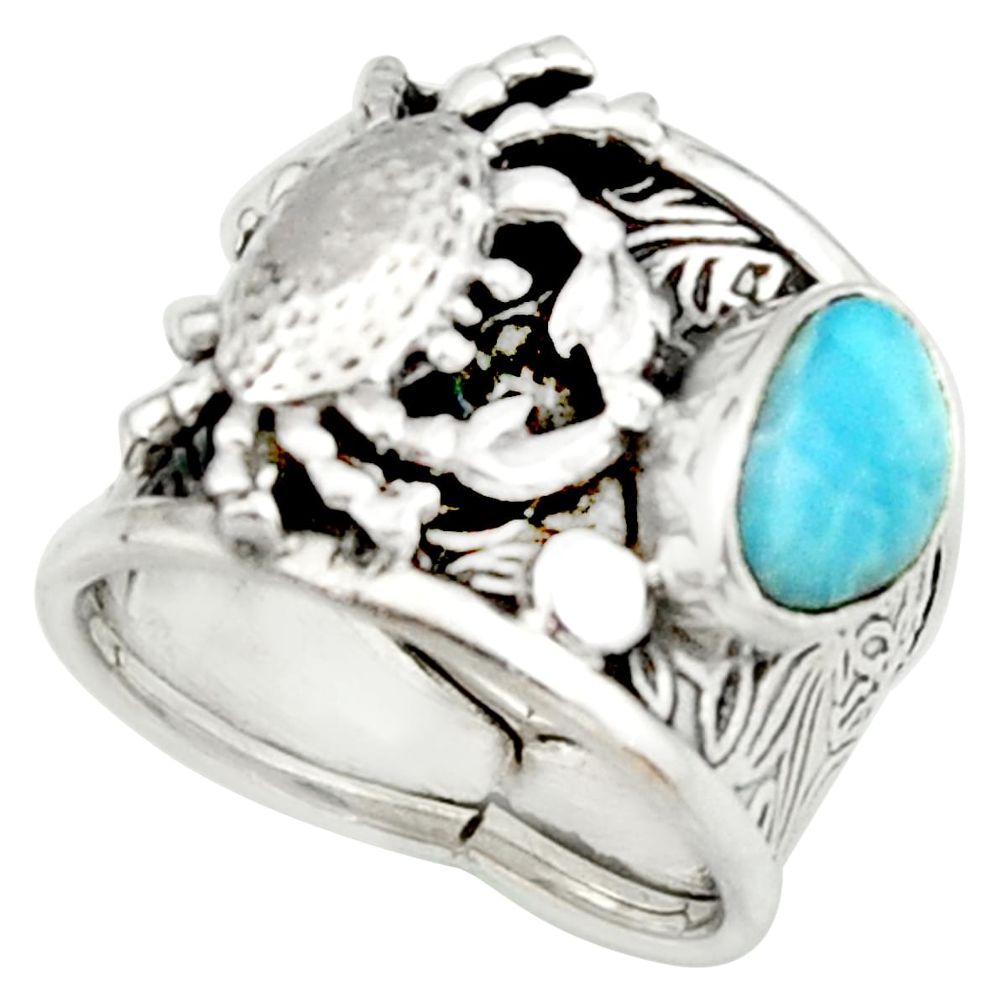 2.90cts natural blue larimar 925 silver crab solitaire ring size 7 r22404