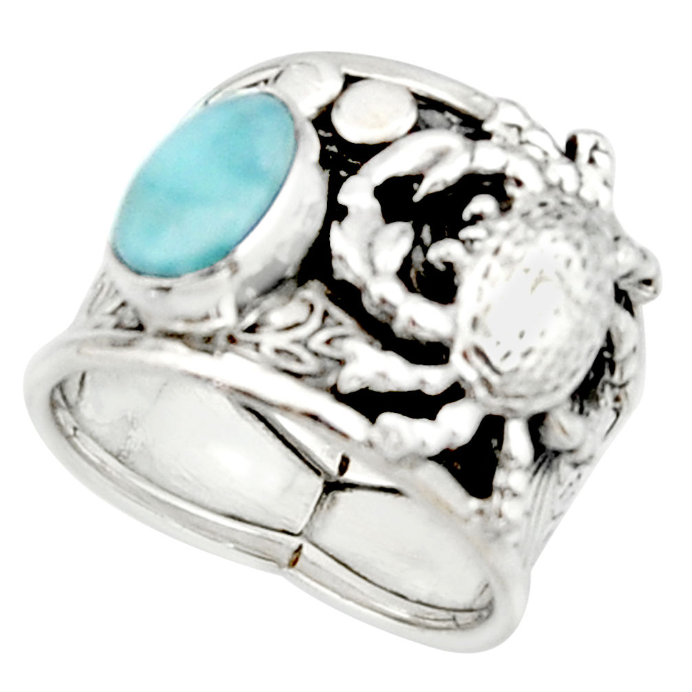 2.99cts natural blue larimar 925 silver crab solitaire ring size 7 r22405