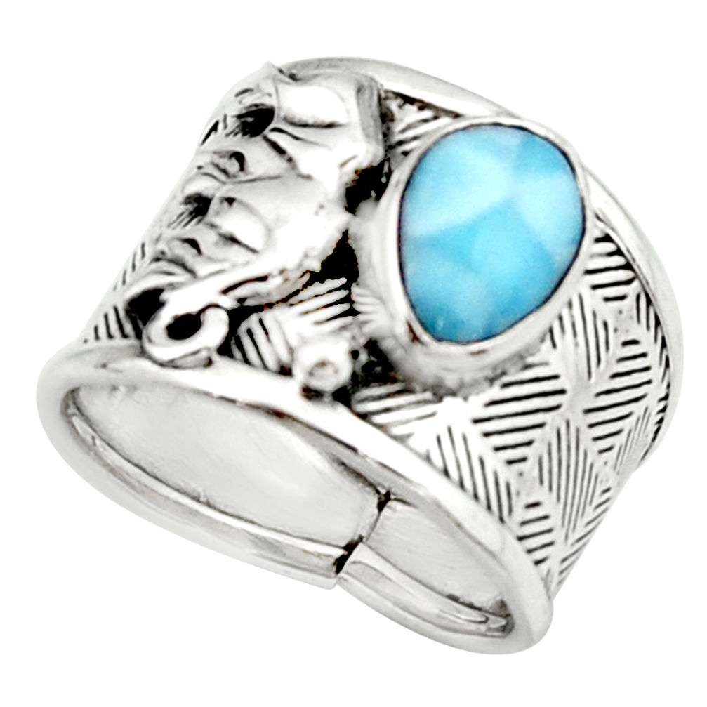 2.75cts natural blue larimar 925 silver elephant solitaire ring size 8 r22394