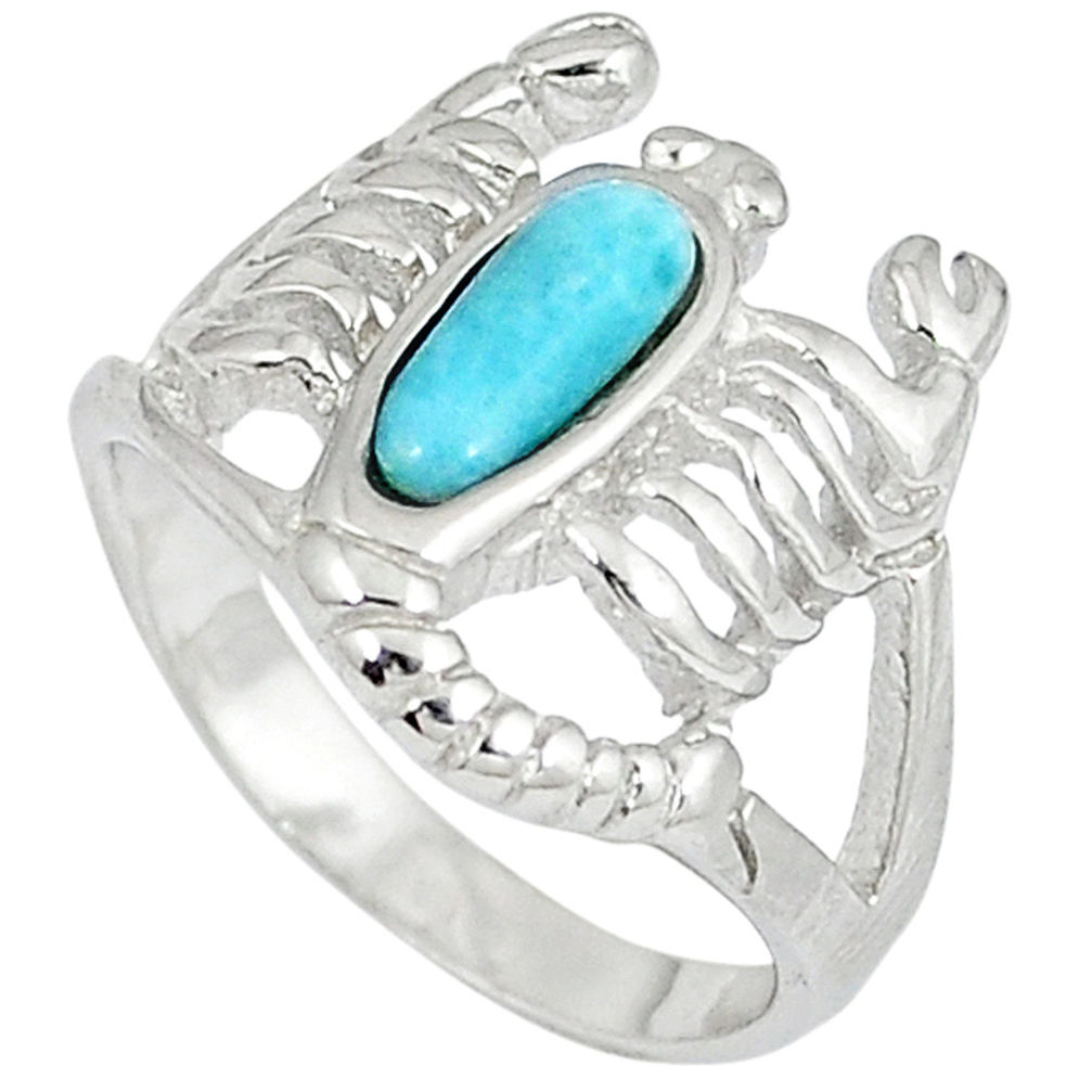 Natural blue larimar 925 silver scorpion charm ring size 6.5 a33047 c15197