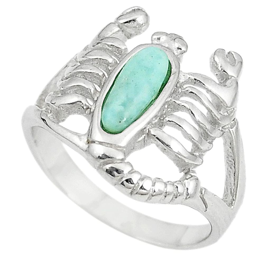 Natural blue larimar 925 silver scorpion charm ring size 6.5 a74776 c13241