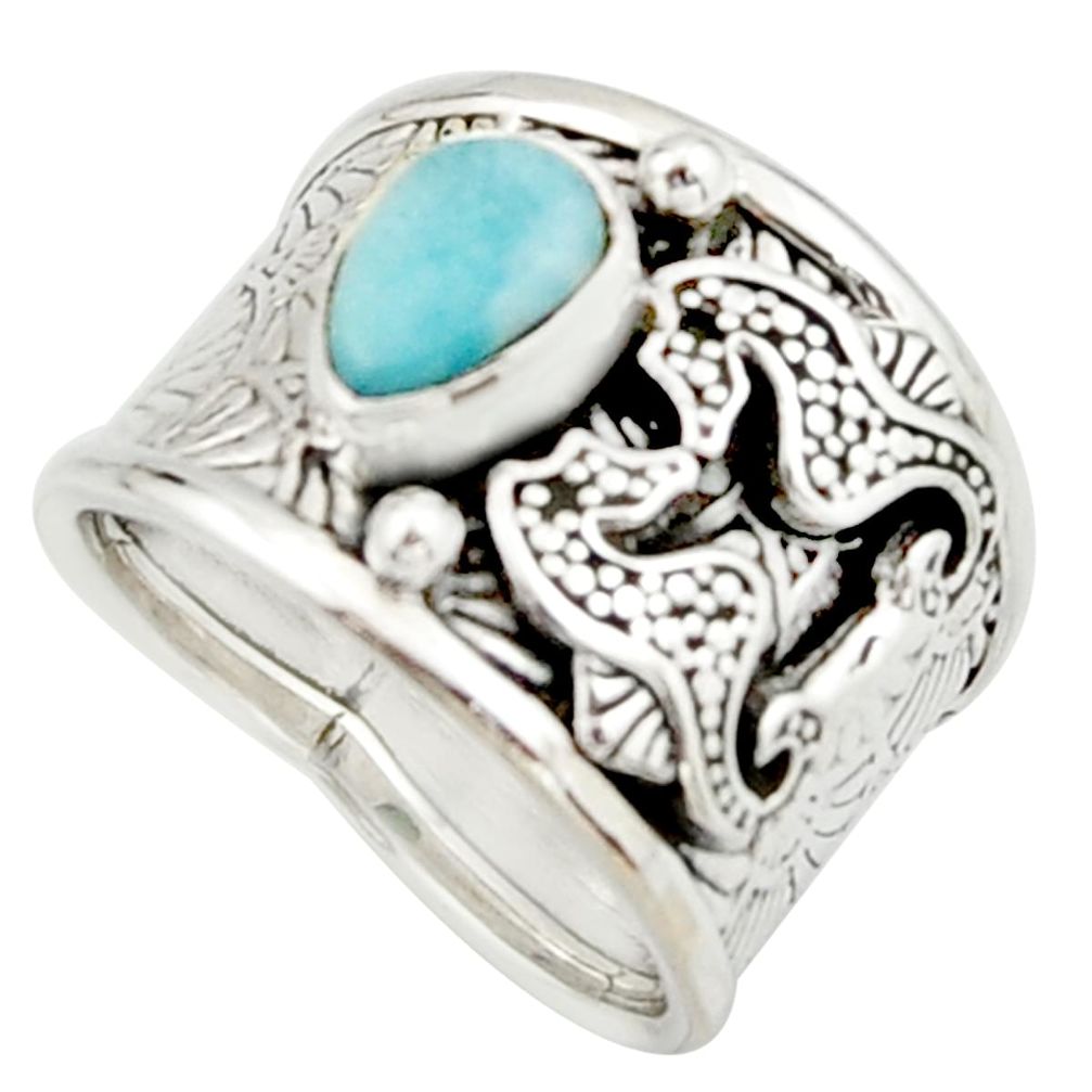 2.76cts natural blue larimar 925 silver seahorse solitaire ring size 7 r22419