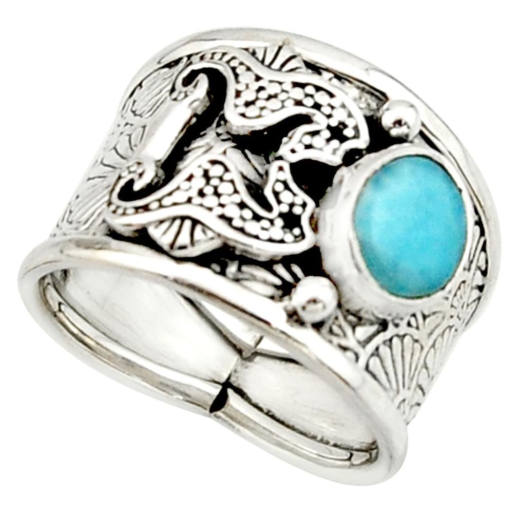 2.99cts natural blue larimar 925 silver seahorse solitaire ring size 8 r22414
