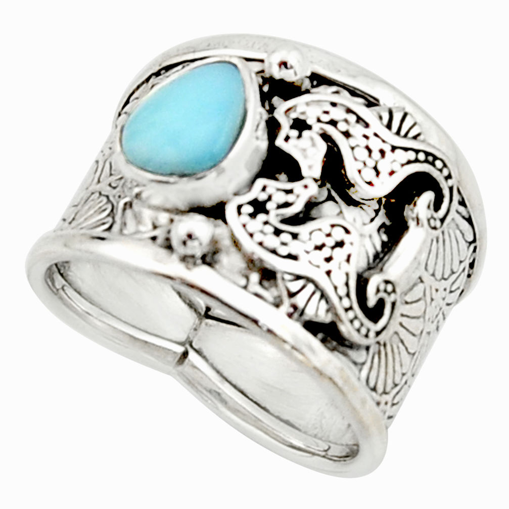 2.89cts natural blue larimar 925 silver seahorse solitaire ring size 8 r22418