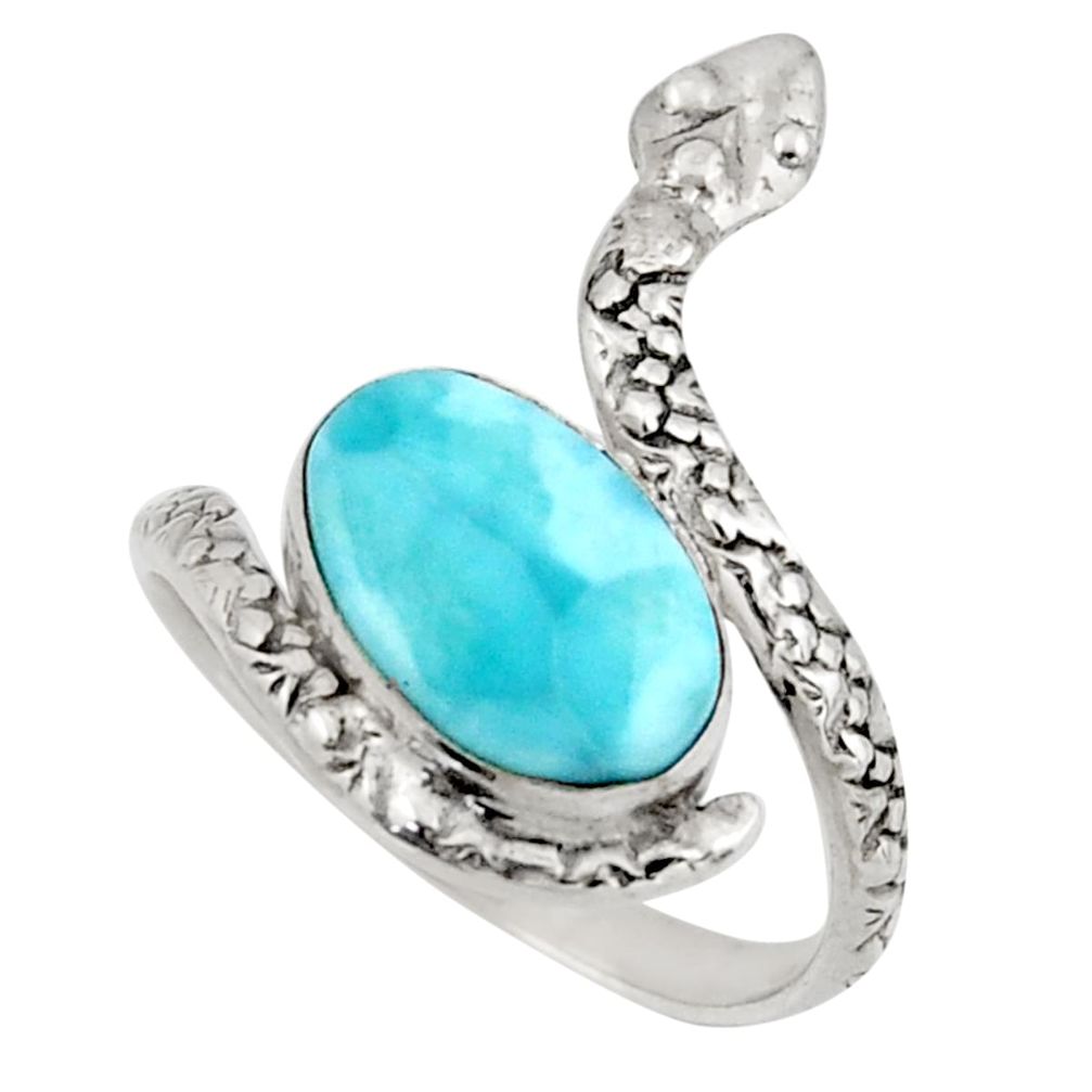 4.92cts natural blue larimar 925 silver snake solitaire ring size 9 d47442