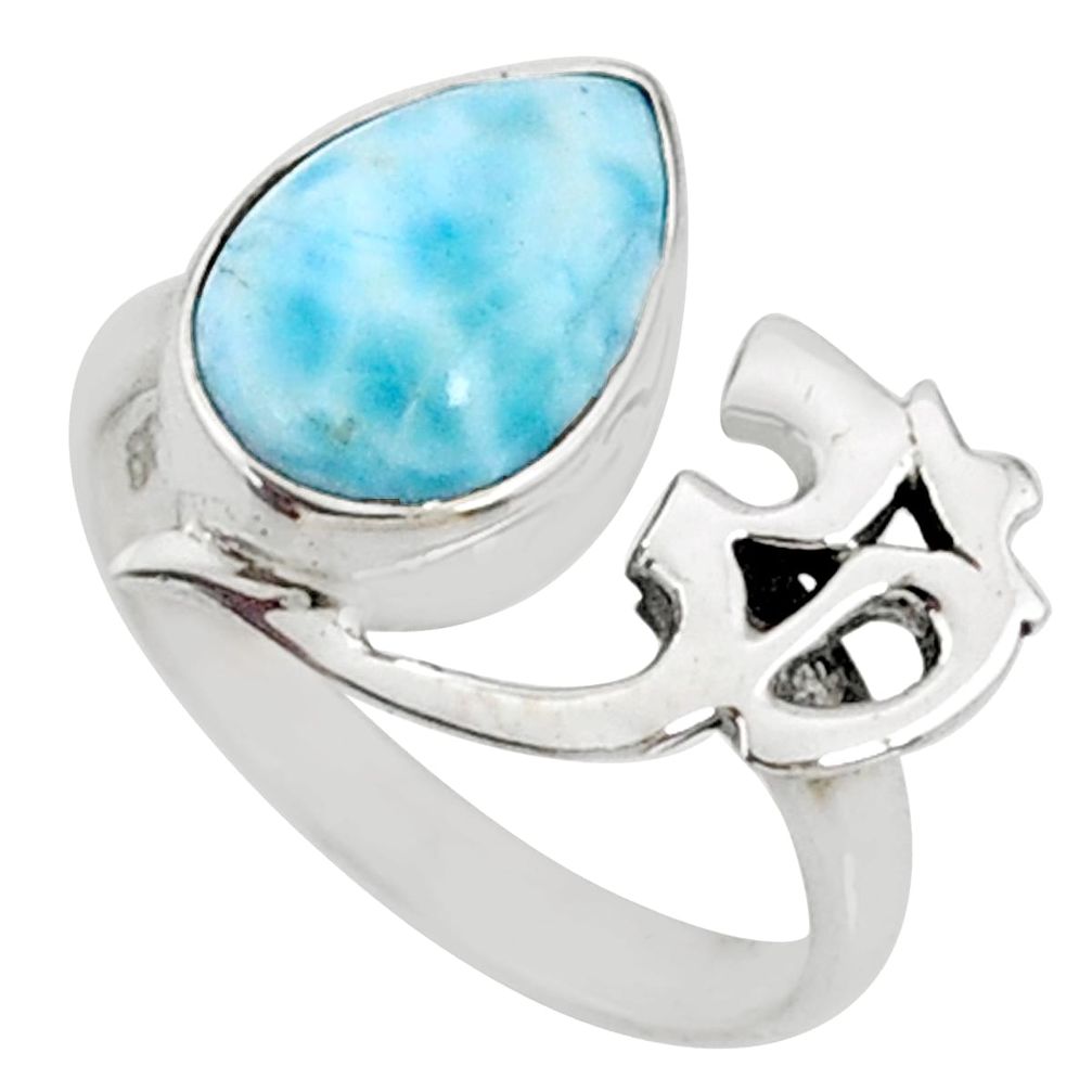 3.91cts natural blue larimar 925 silver solitaire om ring size 7.5 r67410