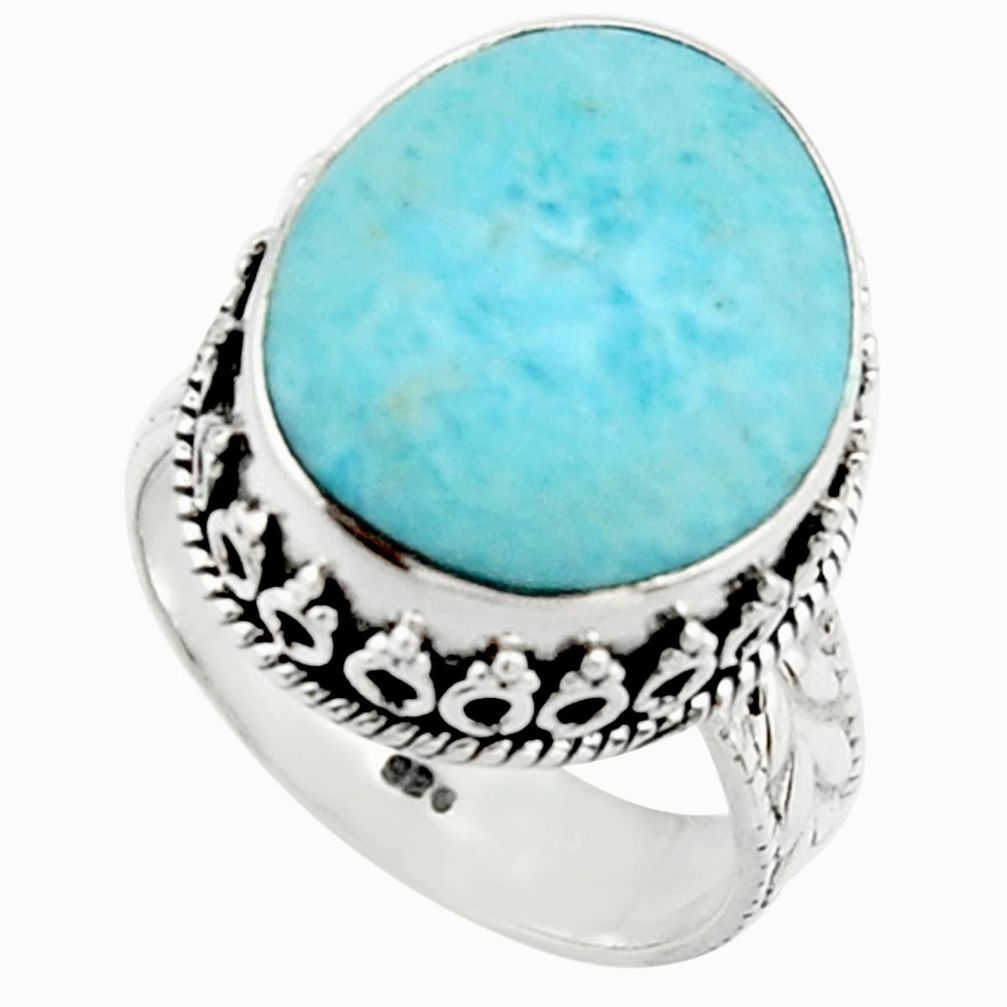 11.86cts natural blue larimar 925 silver solitaire ring jewelry size 7.5 r22347