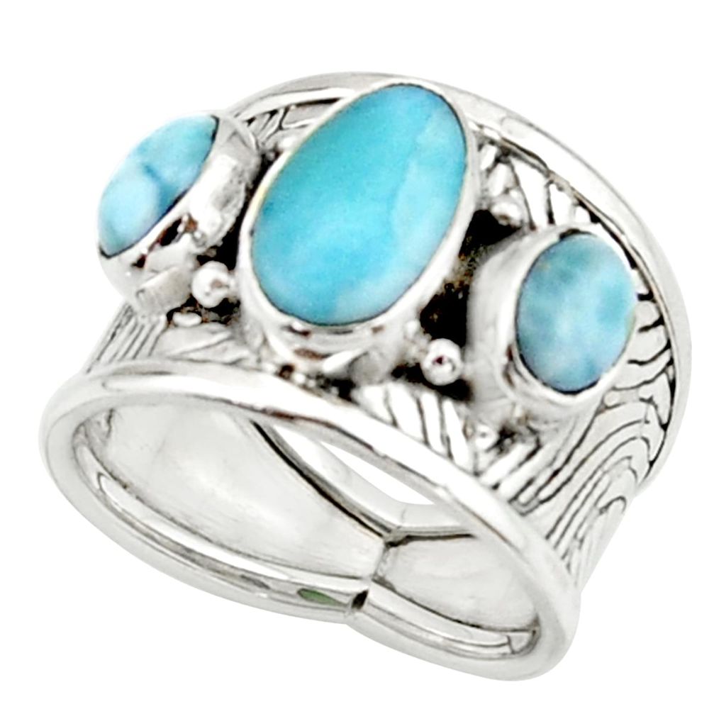 6.96cts natural blue larimar 925 silver solitaire ring jewelry size 7.5 r22393