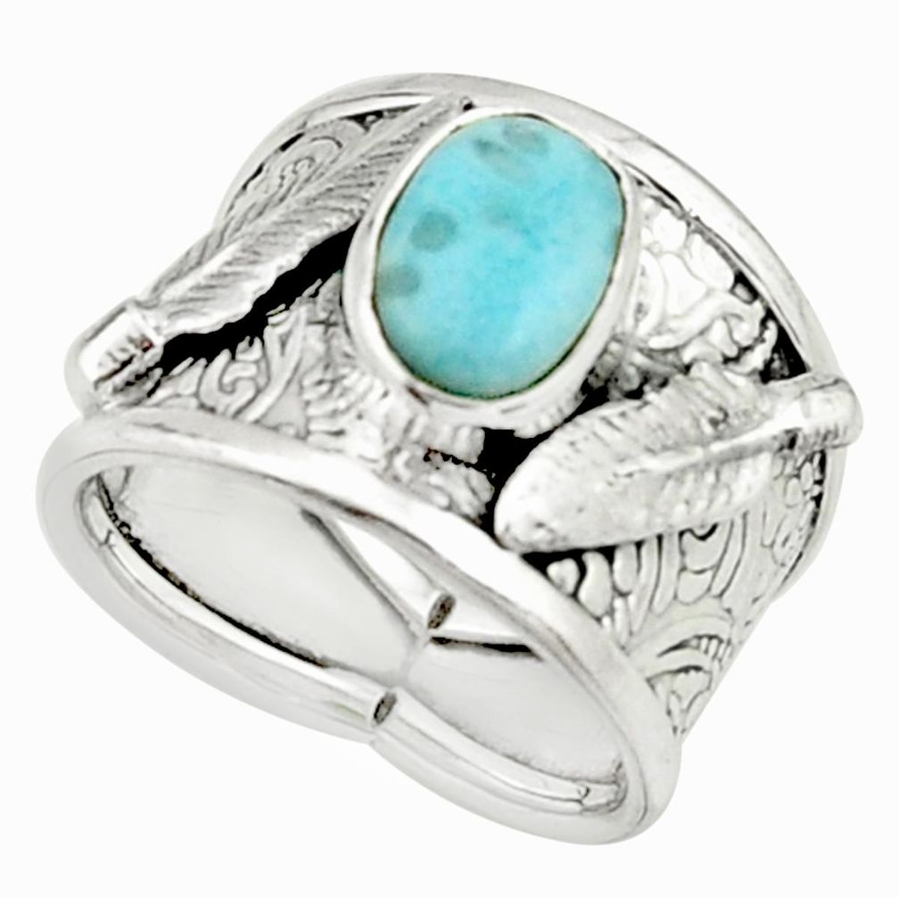 3.13cts natural blue larimar 925 silver solitaire ring jewelry size 6.5 r22396
