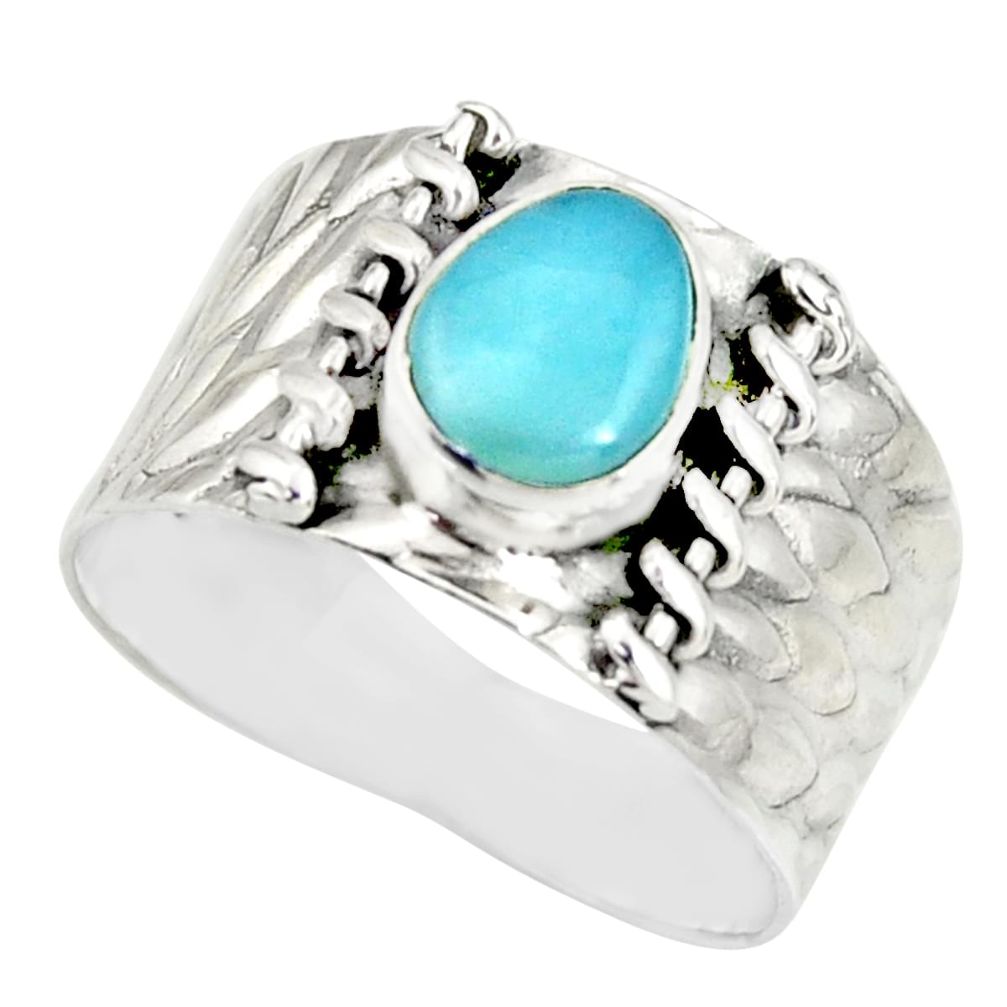 2.09cts natural blue larimar 925 silver solitaire ring jewelry size 8.5 r34443