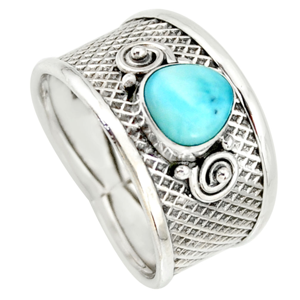 2.02cts natural blue larimar 925 silver solitaire ring jewelry size 8.5 r34665