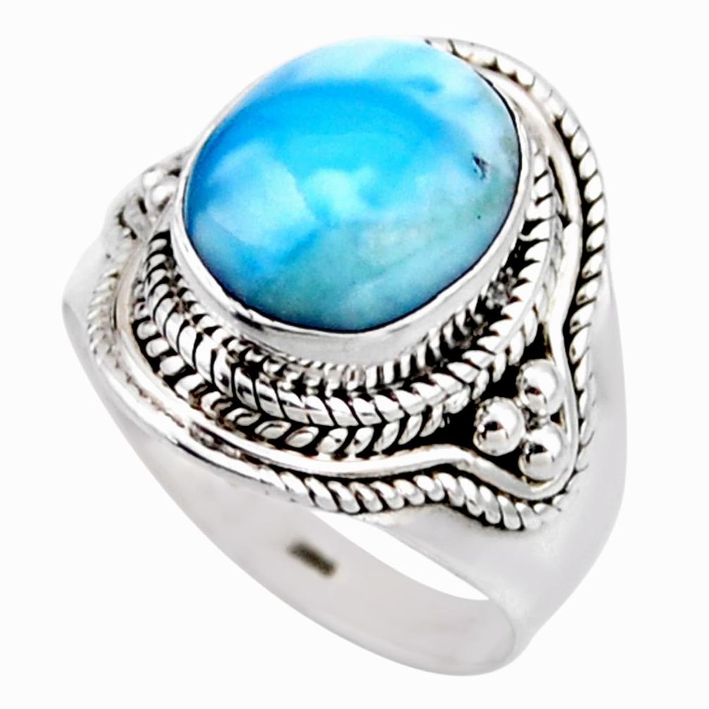 4.92cts natural blue larimar 925 silver solitaire ring jewelry size 6.5 r53543