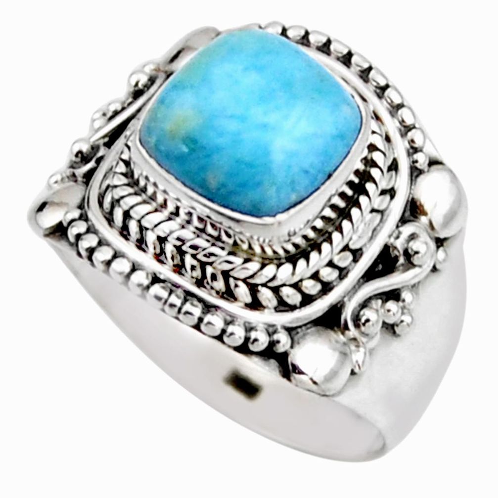 3.35cts natural blue larimar 925 silver solitaire ring jewelry size 6.5 r53546