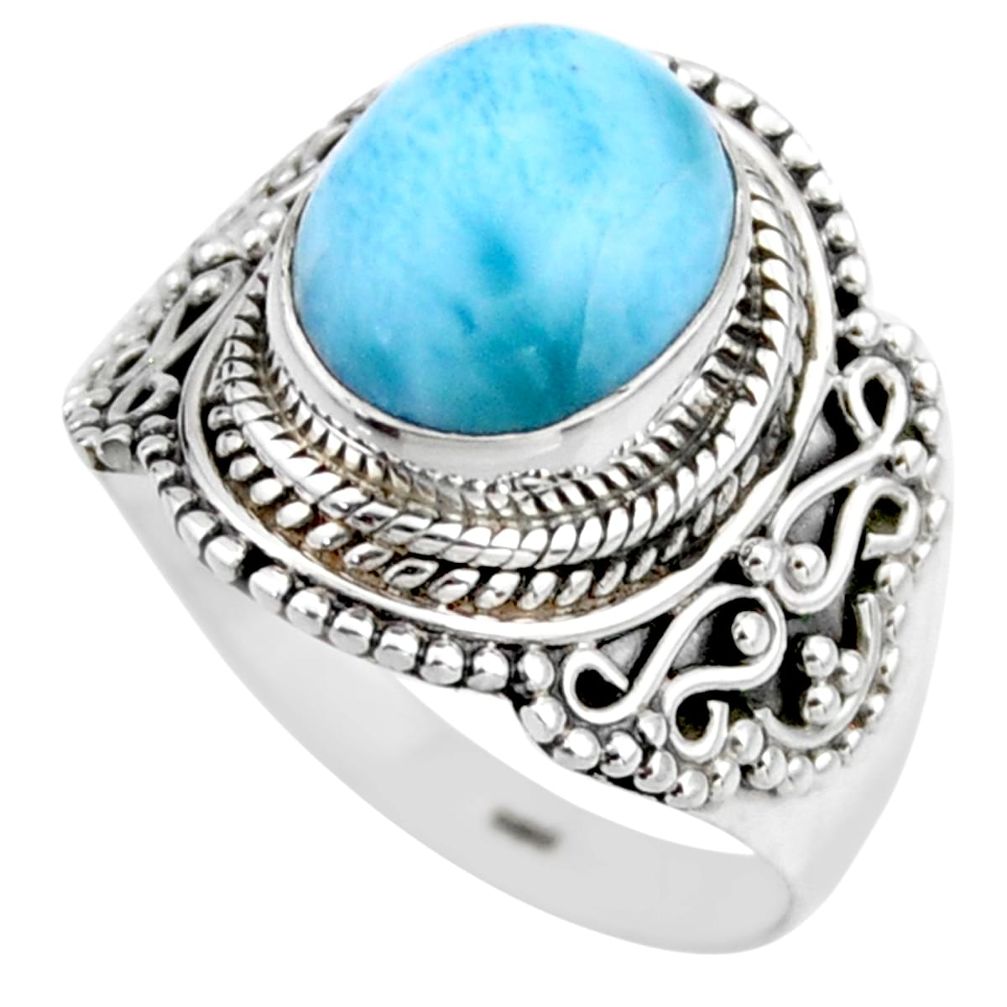 4.21cts natural blue larimar 925 silver solitaire ring jewelry size 7.5 r53563