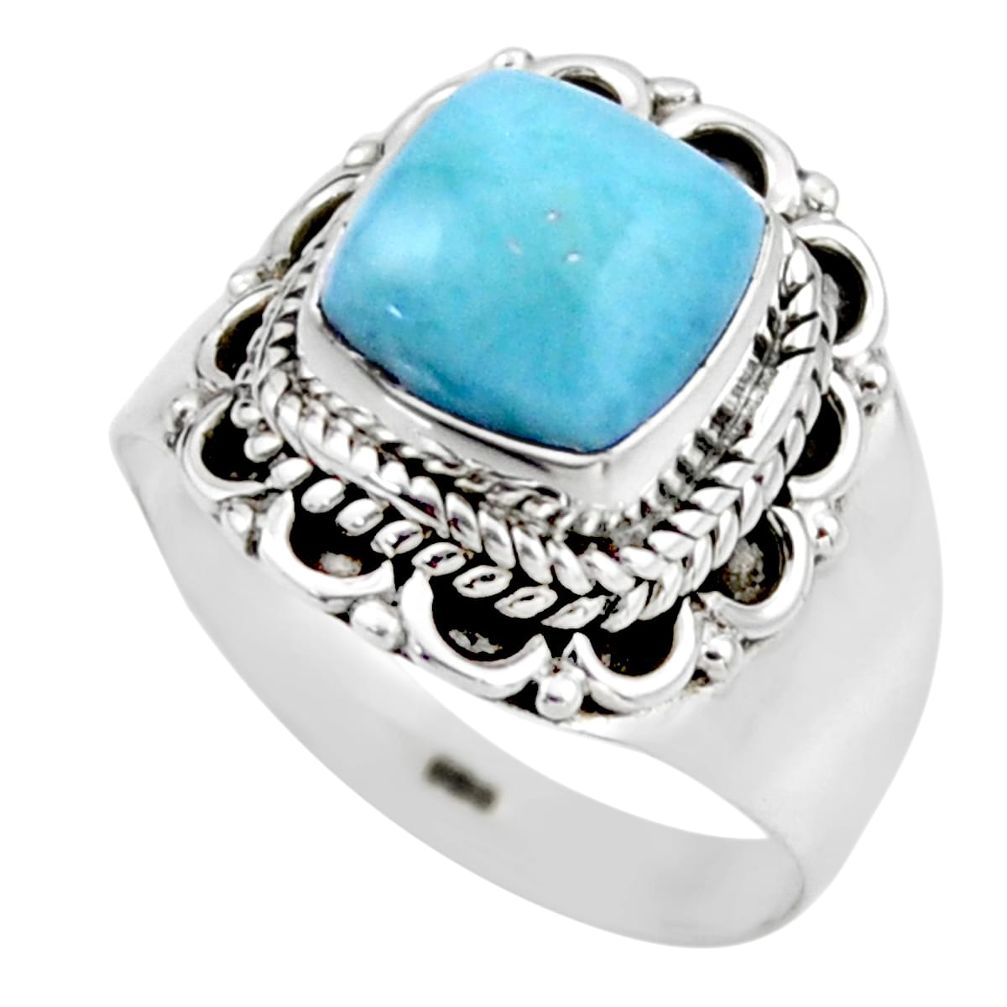 3.50cts natural blue larimar 925 silver solitaire ring jewelry size 6.5 r53575