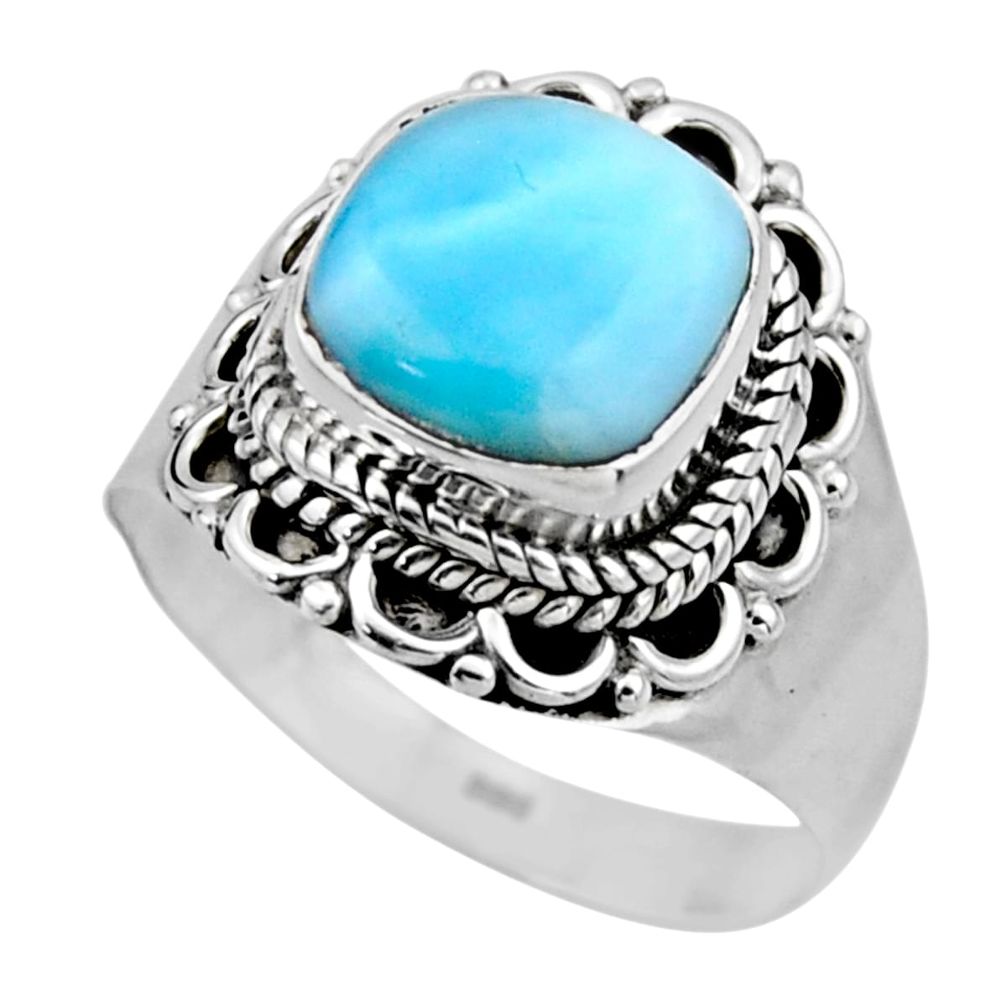 5.11cts natural blue larimar 925 silver solitaire ring jewelry size 7.5 r53581