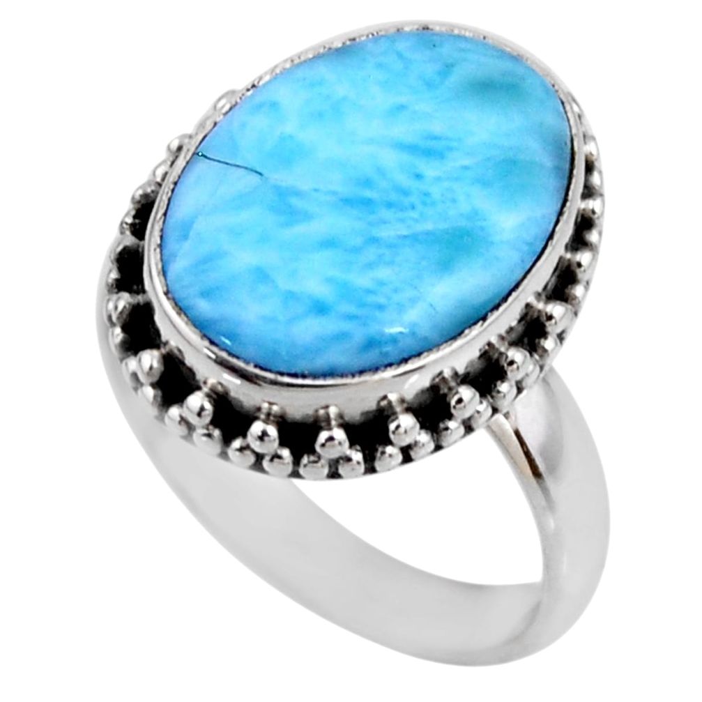 7.04cts natural blue larimar 925 silver solitaire ring jewelry size 7.5 r53789