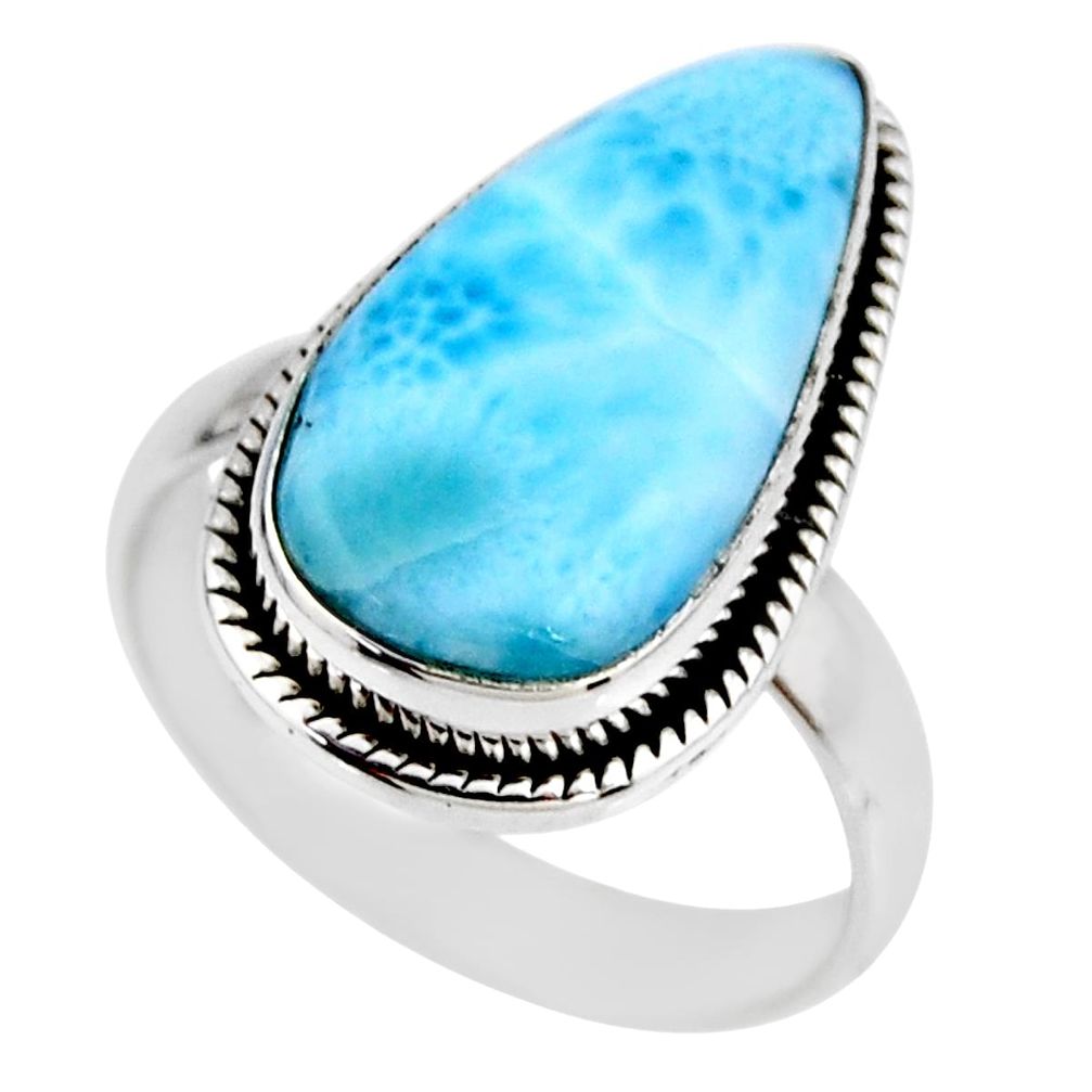 7.41cts natural blue larimar 925 silver solitaire ring jewelry size 7.5 r53802