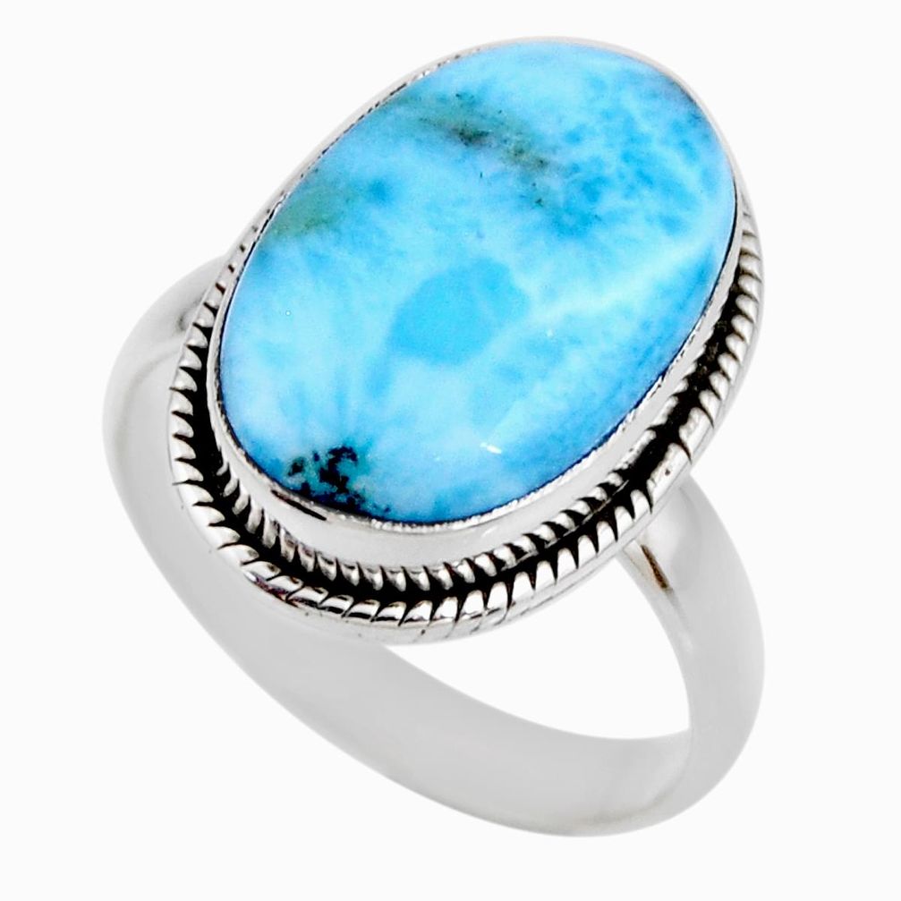 8.06cts natural blue larimar 925 silver solitaire ring jewelry size 8.5 r53826