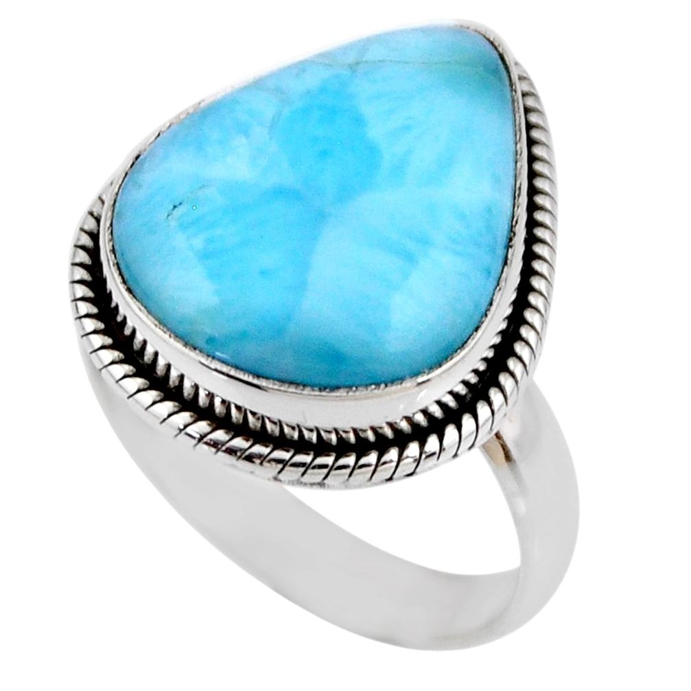 11.55cts natural blue larimar 925 silver solitaire ring jewelry size 7.5 r53827