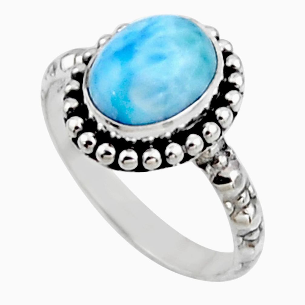 3.83cts natural blue larimar 925 silver solitaire ring jewelry size 7.5 r54301