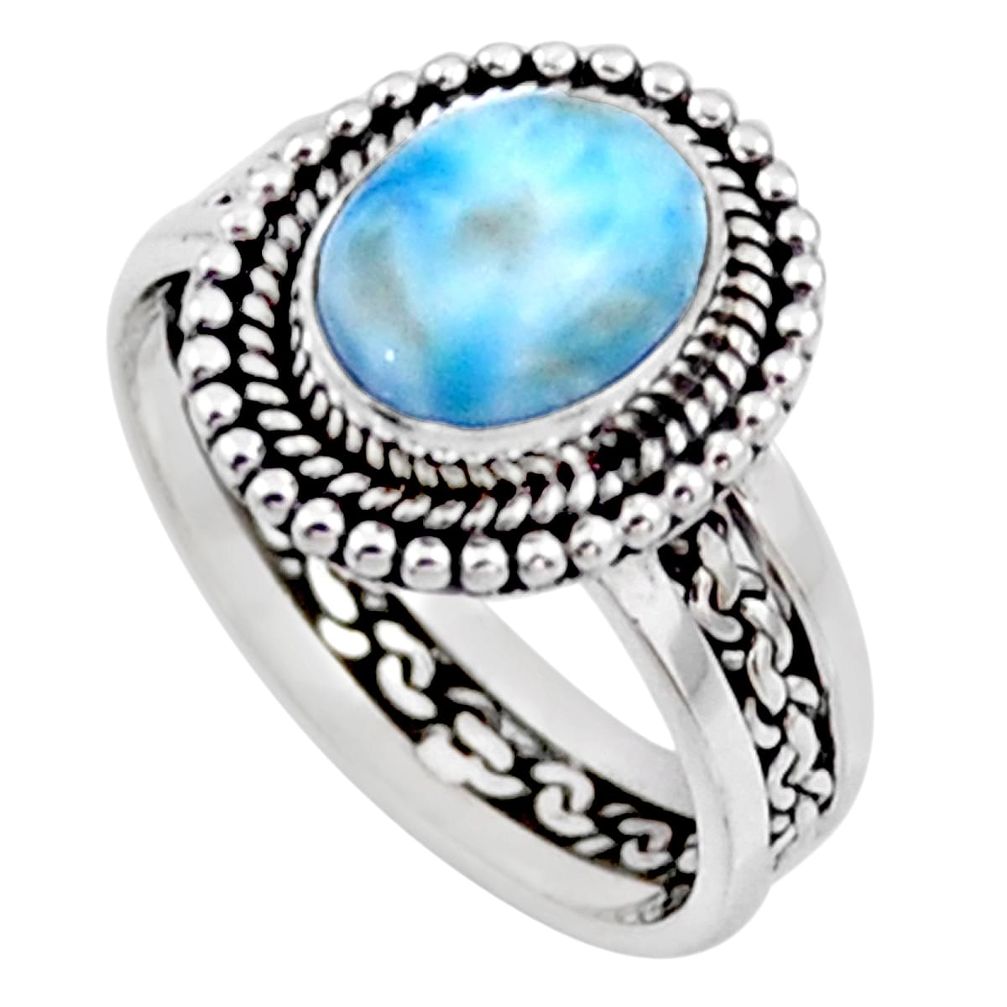 4.40cts natural blue larimar 925 silver solitaire ring jewelry size 8.5 r54302