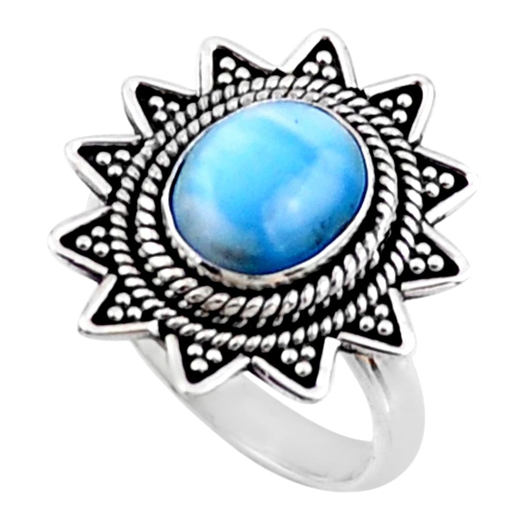 4.21cts natural blue larimar 925 silver solitaire ring jewelry size 6.5 r54307