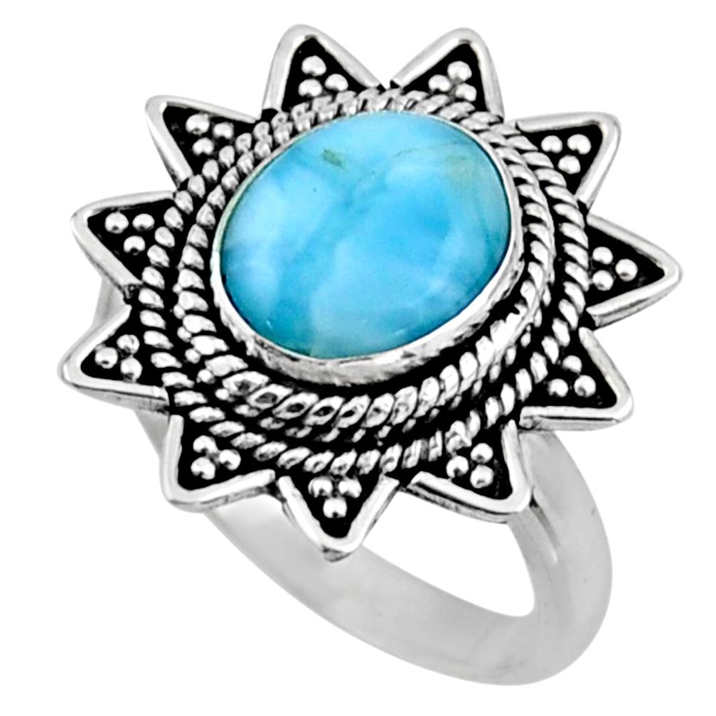 4.21cts natural blue larimar 925 silver solitaire ring jewelry size 7.5 r54323