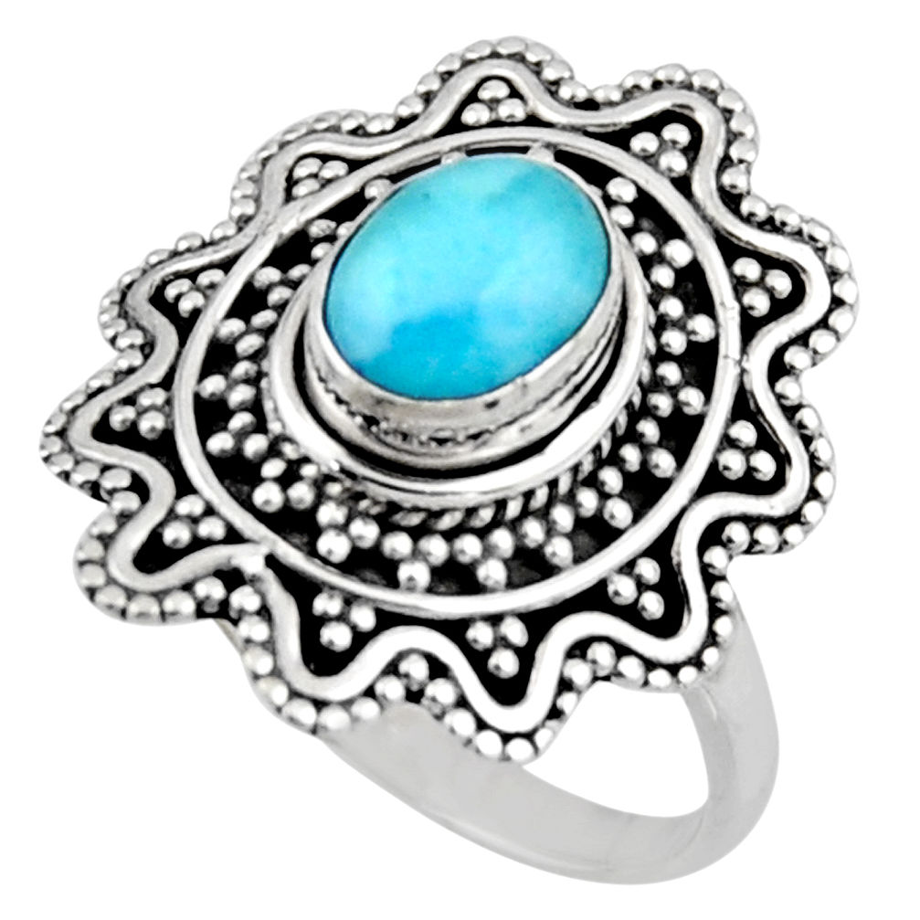 2.11cts natural blue larimar 925 silver solitaire ring jewelry size 7.5 r54353