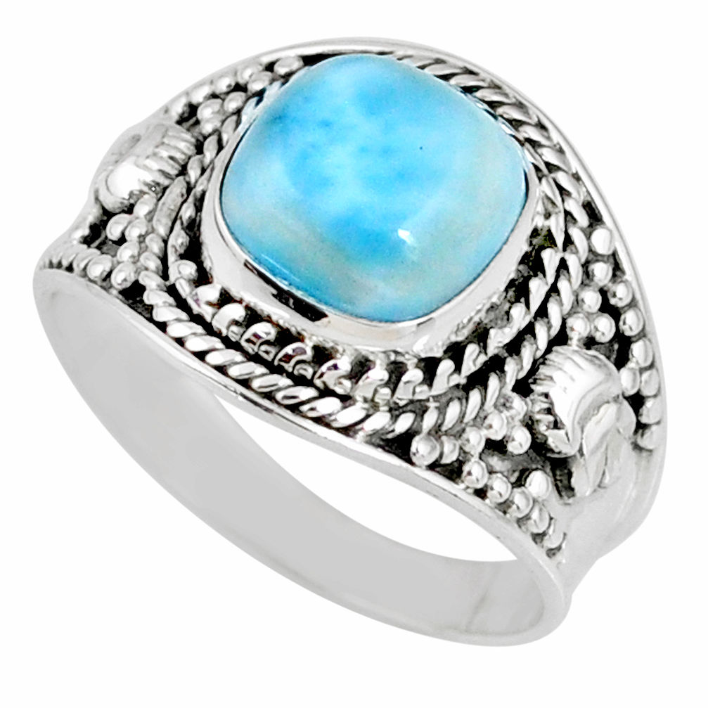 4.70cts natural blue larimar 925 silver solitaire ring jewelry size 8.5 r58280