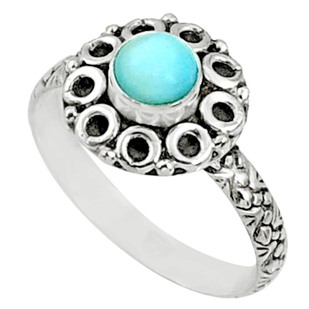 1.00cts natural blue larimar 925 silver solitaire ring jewelry size 7.5 r64787