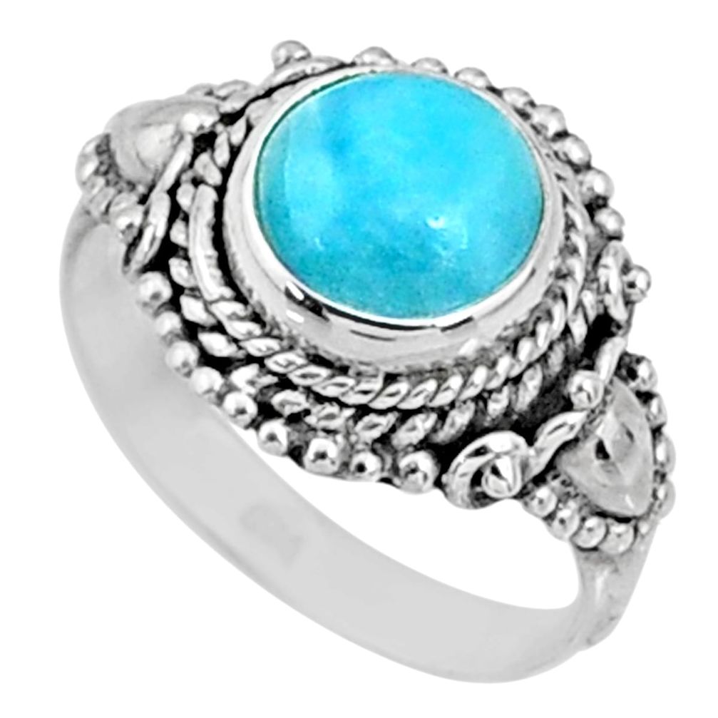 3.08cts natural blue larimar 925 silver solitaire ring jewelry size 6.5 r65001