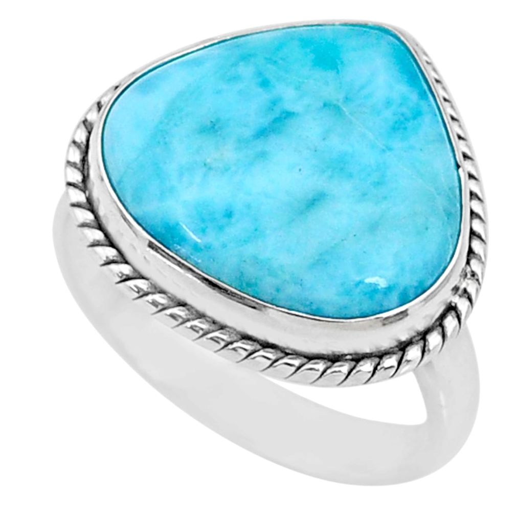 15.42cts natural blue larimar 925 silver solitaire ring jewelry size 9.5 r72598