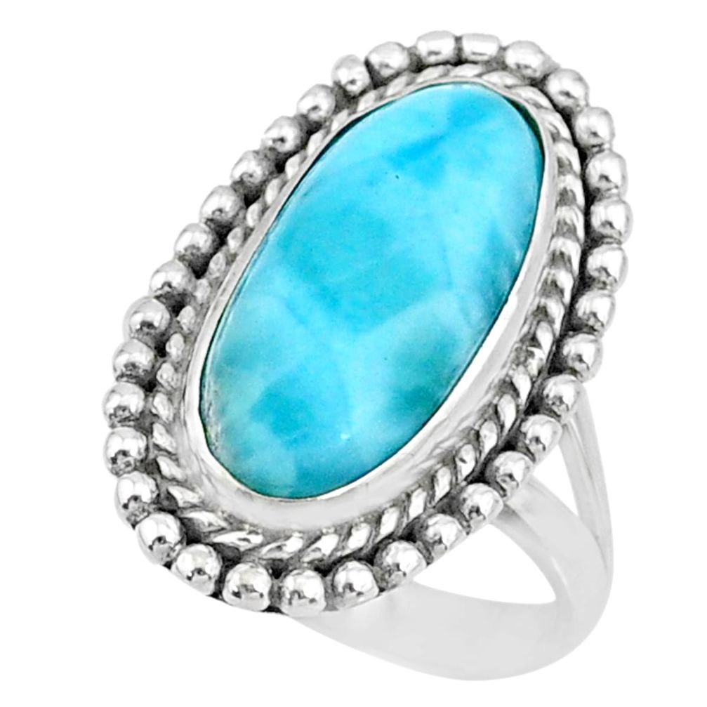 10.89cts natural blue larimar 925 silver solitaire ring jewelry size 8.5 r72622