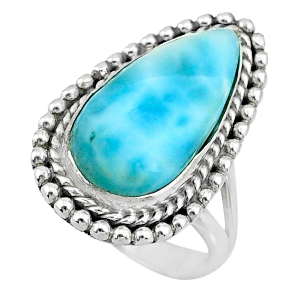 11.45cts natural blue larimar 925 silver solitaire ring jewelry size 8.5 r72631