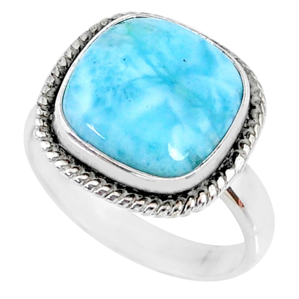 6.55cts natural blue larimar 925 silver solitaire handmade ring size 7.5 r74572