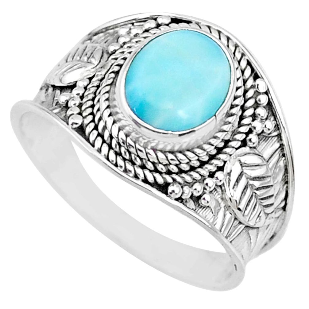 3.01cts natural blue larimar 925 silver solitaire handmade ring size 8.5 r74769