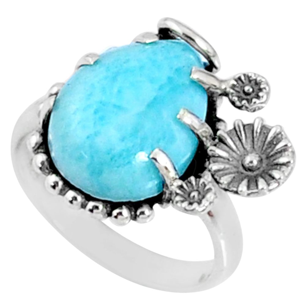 6.48cts natural blue larimar 925 silver solitaire ring jewelry size 6 r67362