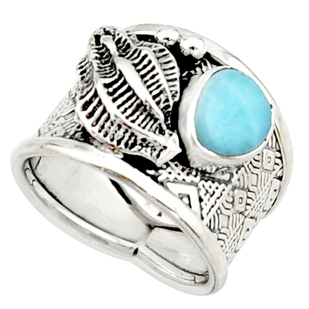 2.46cts natural blue larimar 925 silver solitaire ring jewelry size 7 r22381