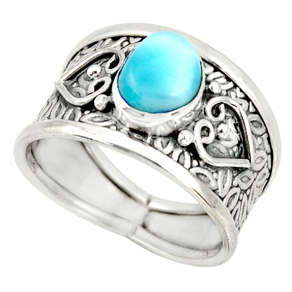 2.12cts natural blue larimar 925 silver solitaire ring jewelry size 7 r34602