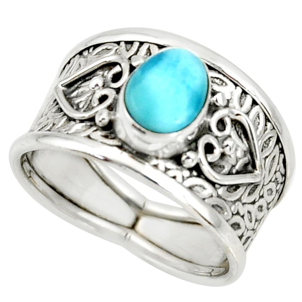 1.70cts natural blue larimar 925 silver solitaire ring jewelry size 7 r34607